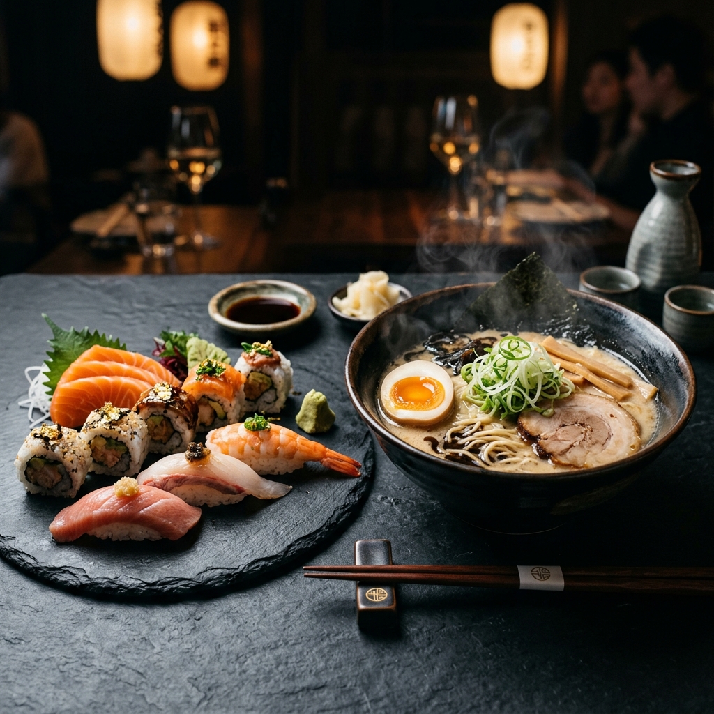 Banquete premium de Miyamoto Sushi con deliciosos rollos empanizados, aguacate y complementos